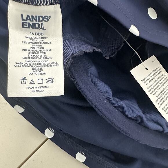 Lands End Tankini Swimsuit Top Womens 16 DDD Blue Polka Dot Padded Tummy Control - Picture 6 of 11